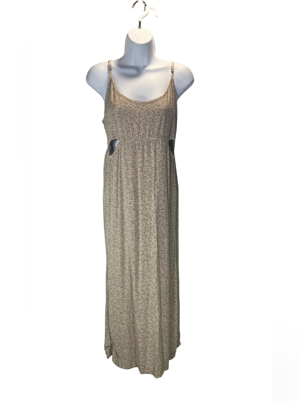 Volcom Cha Ching Toanl Leopard Print Midi Dress Side Cut Out Size Medium Taupe